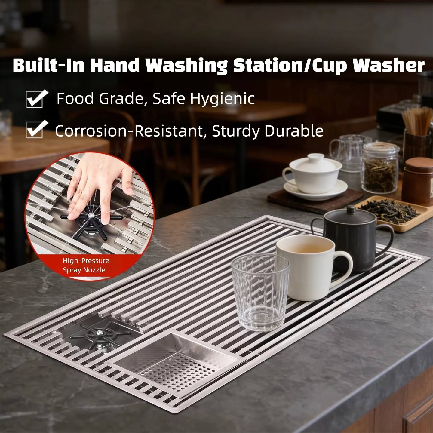 Coffee Tea Essentials - Modern Inset Tea Tray With Drain