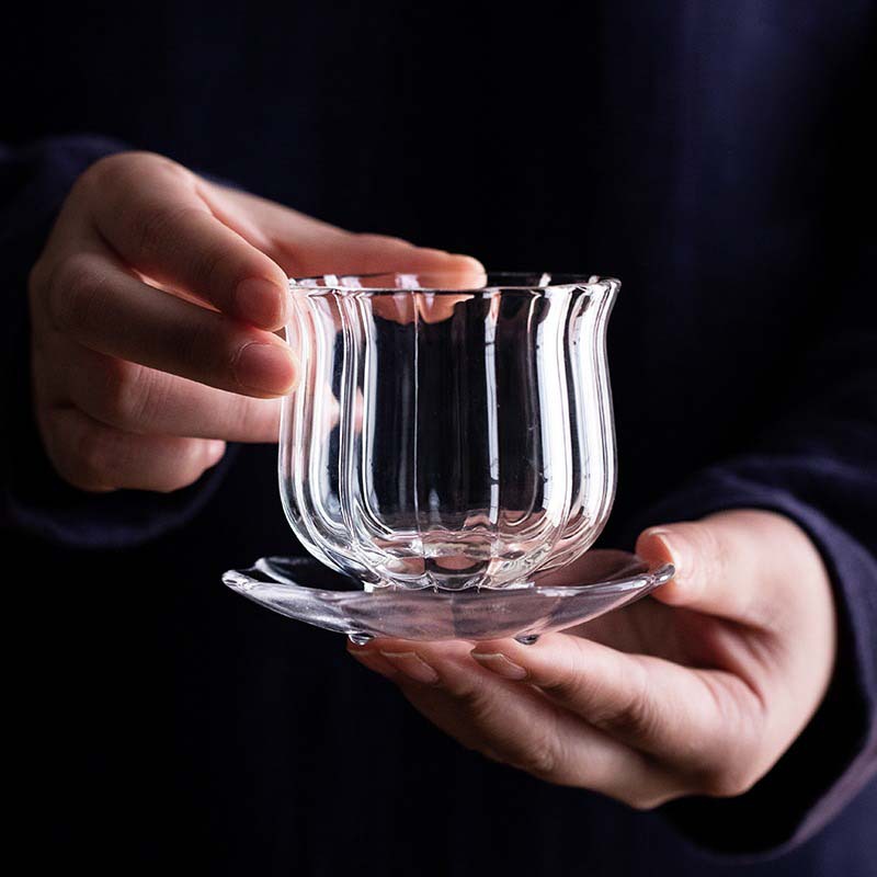 Coffee Tea Set Up - Handmade Heat Resistant Borosilicate Glass LotusTeaCup