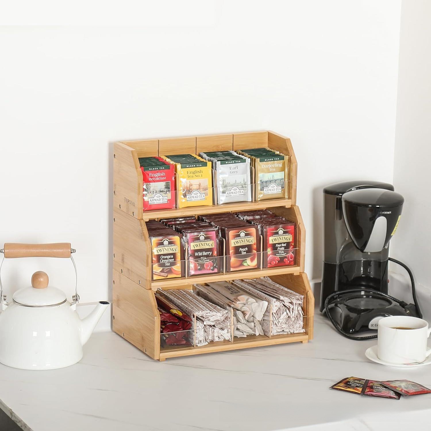 Coffee Tea Display - Bamboo Tea Bag Storage Box Three-layer
