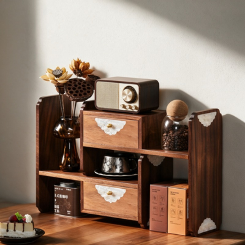 Solid Wood Desktop Storage Rac - Coffee Tea Display ulasan dan harga