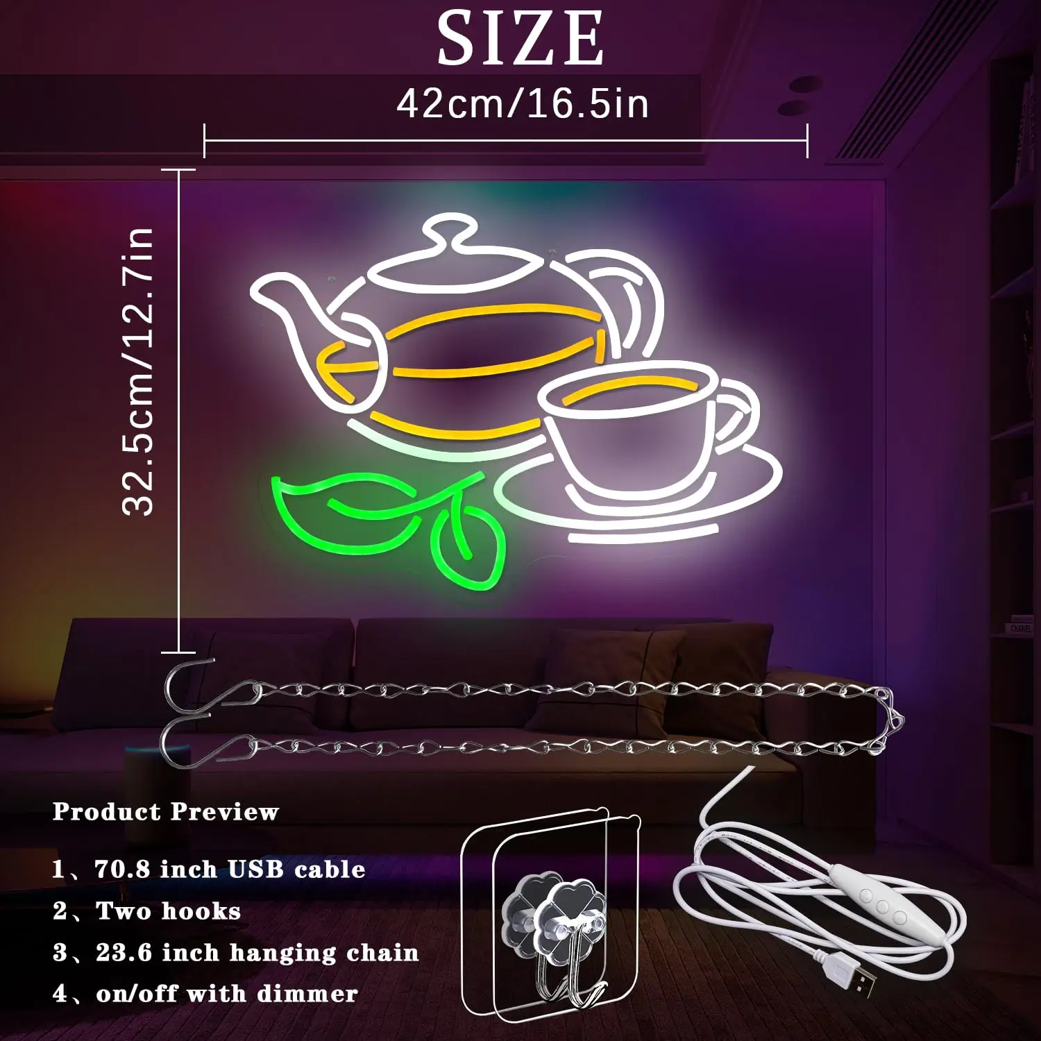 Tea Neon Sign Tea Pot Light Dr - Coffee Tea Plantation ulasan dan harga