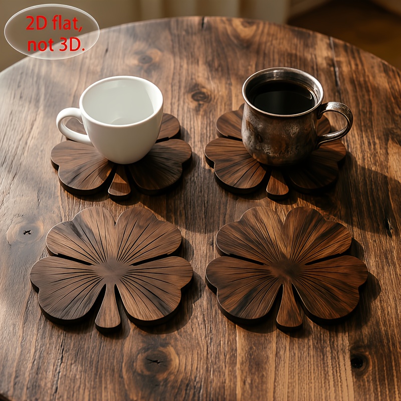 4Pcs 2D Flat Clover Wooden Coa - Coffee Tea Game ulasan dan harga