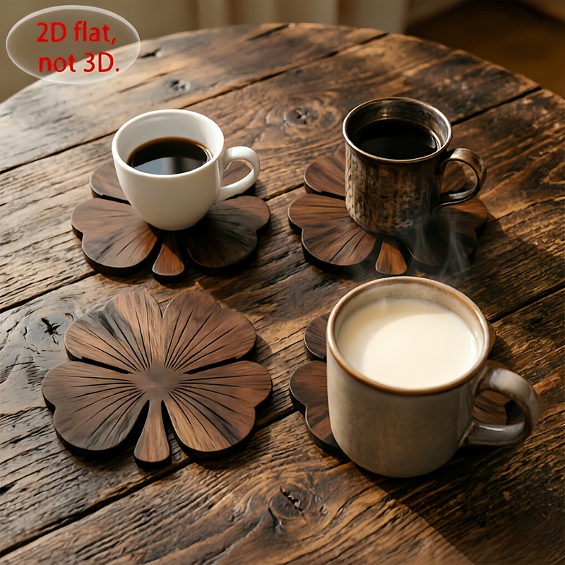 4Pcs 2D Flat Clover Wooden Coa - Coffee Tea Game ulasan dan harga