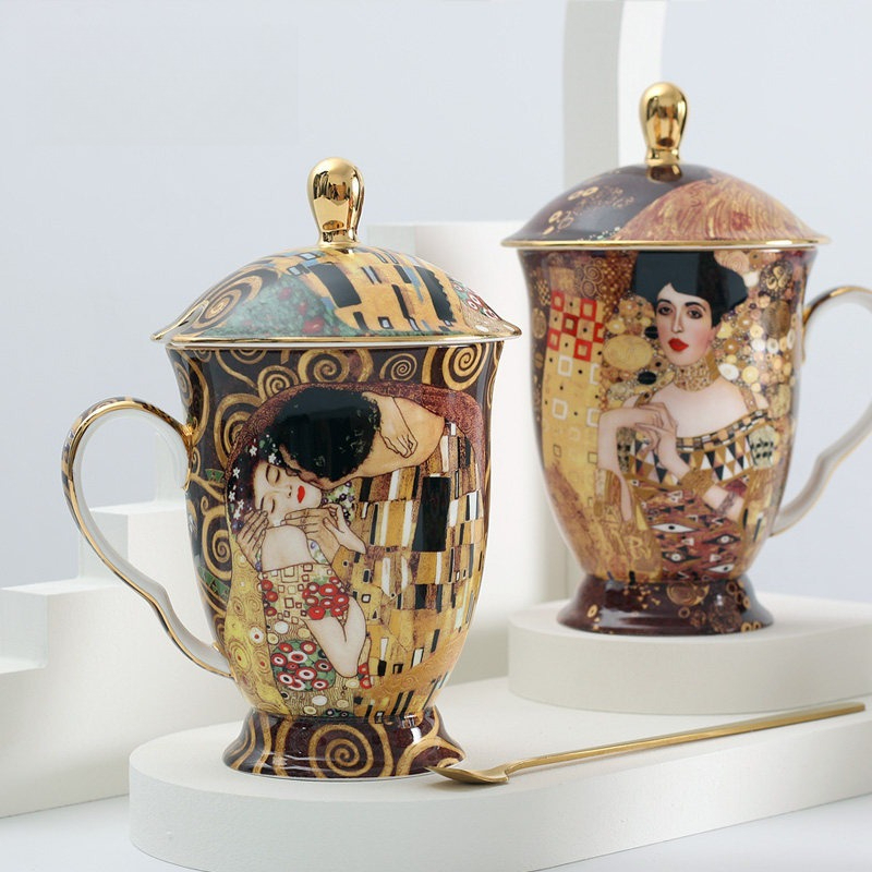European Ceramic Mug with Lid  - Coffee Tea Spoon ulasan dan harga