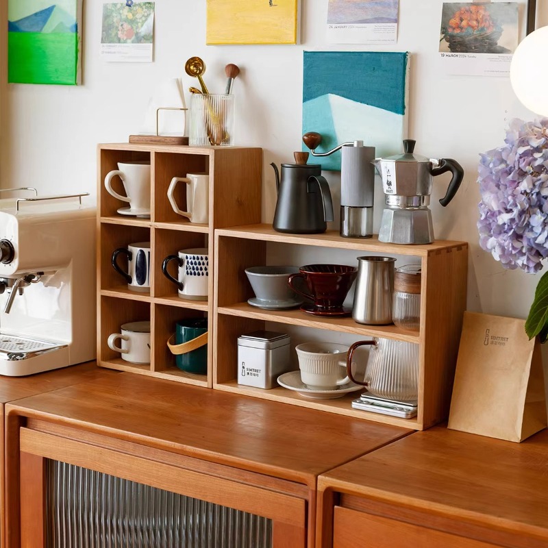 Modern Solid Wood 9-Grid Displ - Coffee Tea Display ulasan dan harga