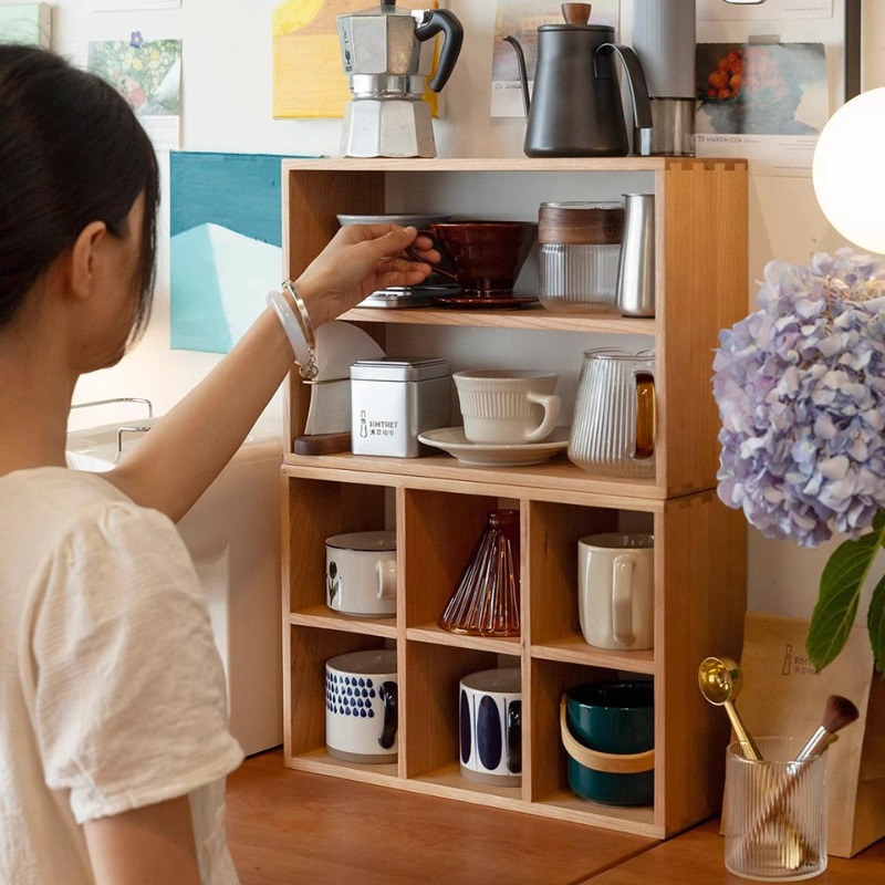 Modern Solid Wood 9-Grid Displ - Coffee Tea Display ulasan dan harga